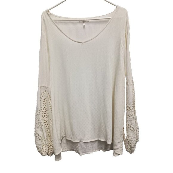 Maurices Womens BOHO Cottagecore Blouse 1X Cream Eyelet Long Sleeve V Neck Top - Picture 1 of 10